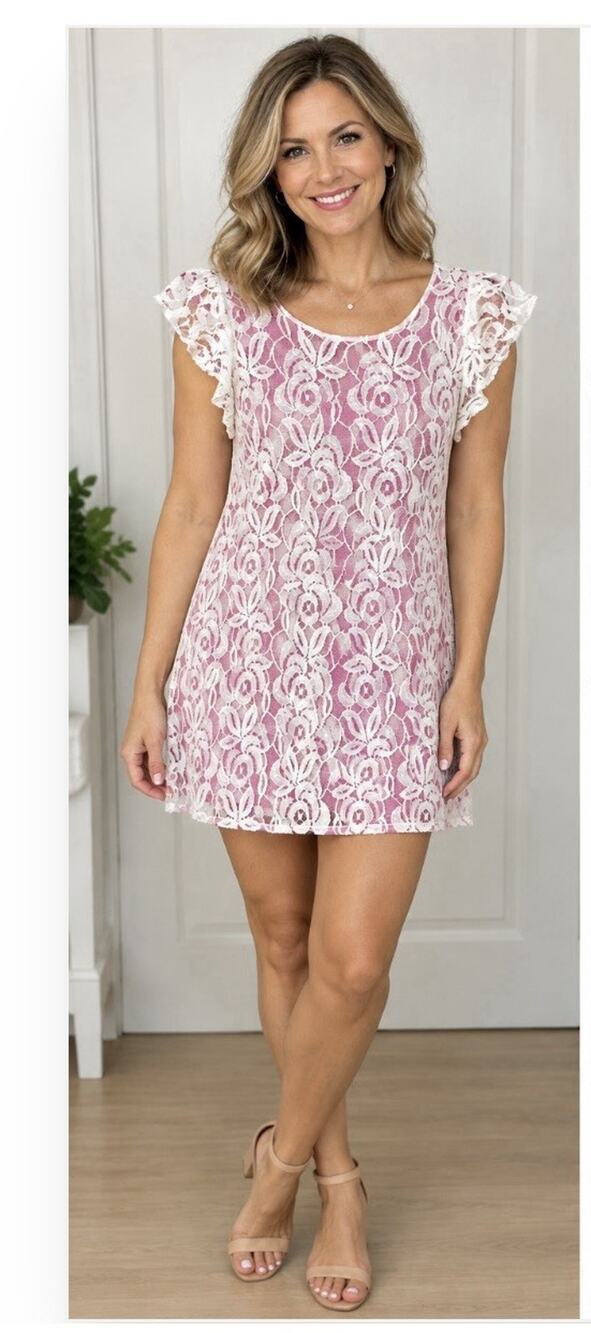 PinkBlush M Pink/White Floral Lace Y2K Homecoming Romantic Mini Dress USA